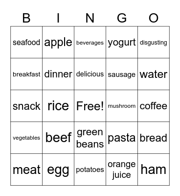 Food Bingo Card