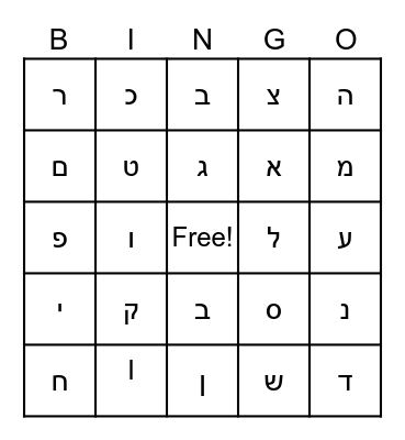 HEBREW LETTERS Bingo Card