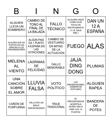 EUROVISIÓN Bingo Card