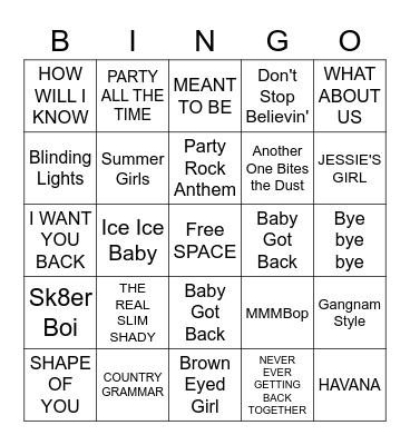 KAMIKAZE KARAOKE Bingo Card