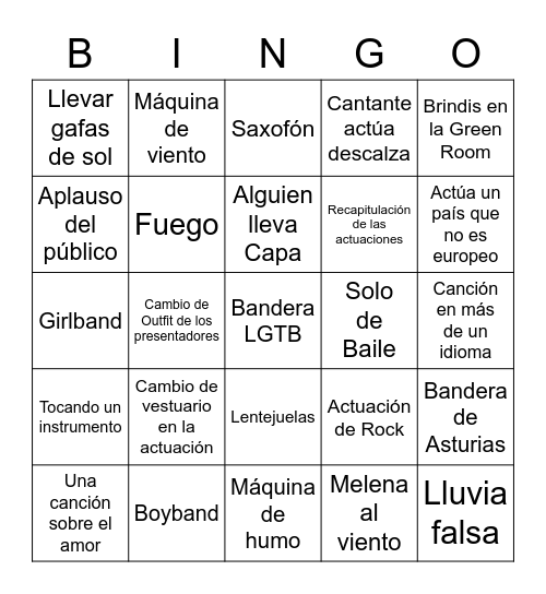 EUROVISIÓN Bingo Card