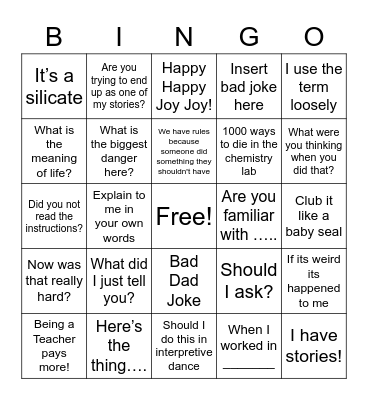 Lab Safety Week Bingo Card