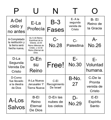 Puntos 26-30 Bingo Card