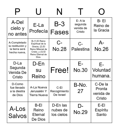 Puntos 26-30 Bingo Card
