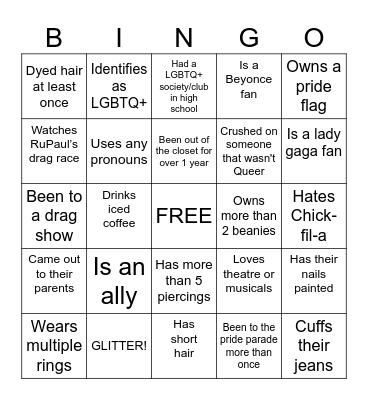 LGBTQ+ Bingo Card