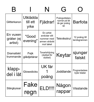 Eurovision Bingo Card