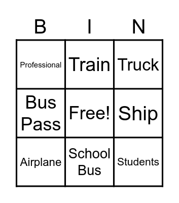 Transportation Bingo Card