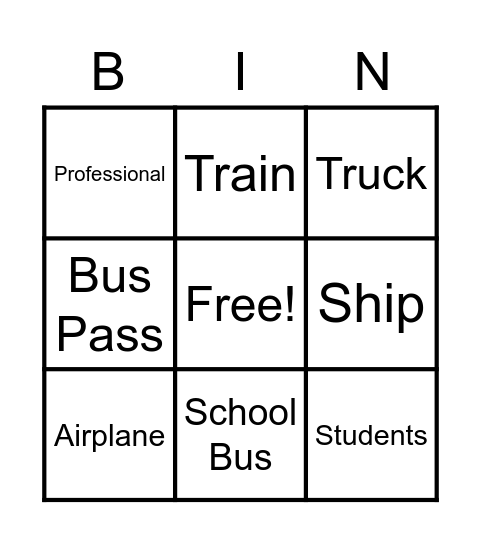 Transportation Bingo Card