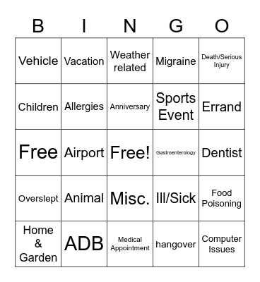 DBBB Bingo Card