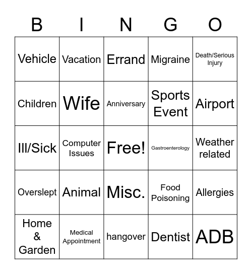 DBBB Bingo Card