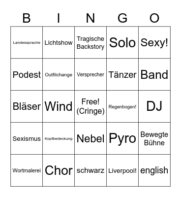 Eurovision 2023 german bingo Card