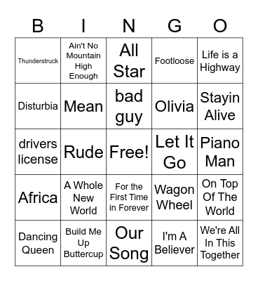 Shazam Bingo Card