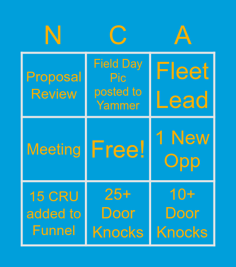 Team Elite Field Day Bingo Card