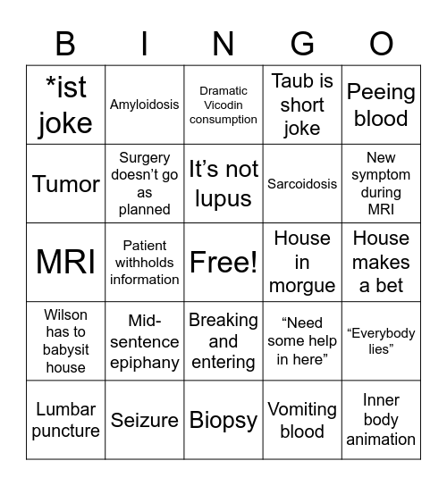 House MD Bingo Card