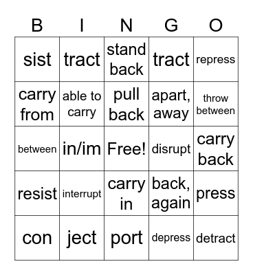 Morphology Review Bingo Card
