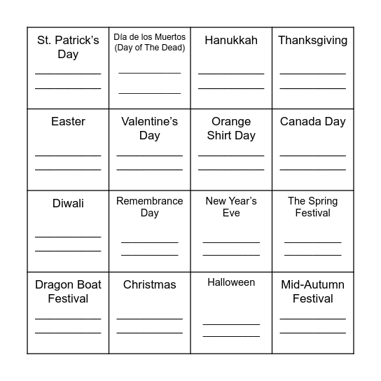 Make Your Own Bingo! Bingo Card