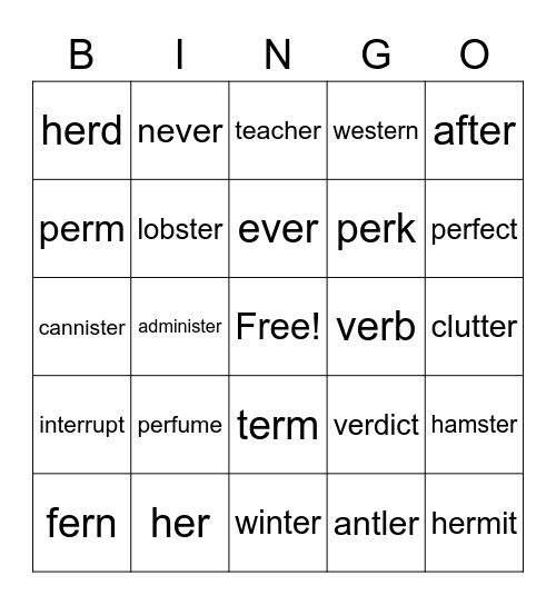 /er/ Bingo Card