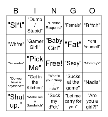 Gamer Girl Bingo Card