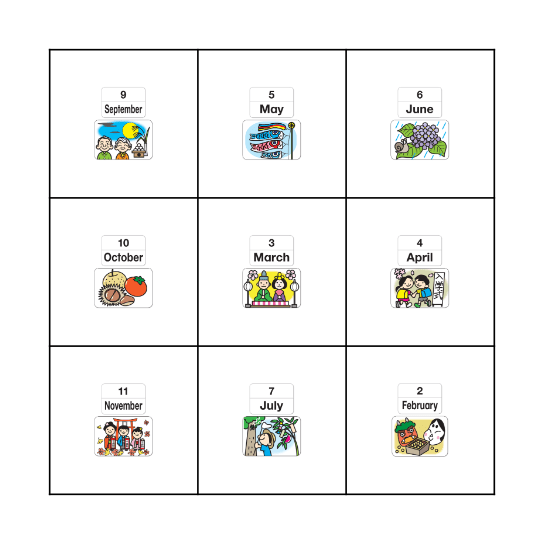 Months of the Year Bingo Card