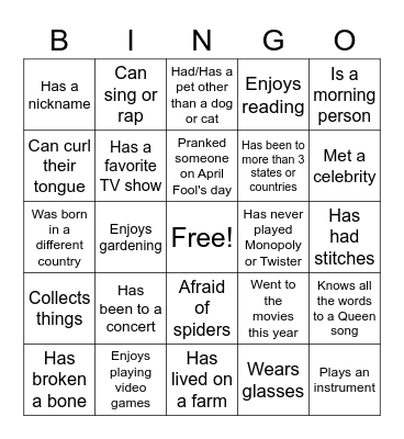 Human Bingo Card