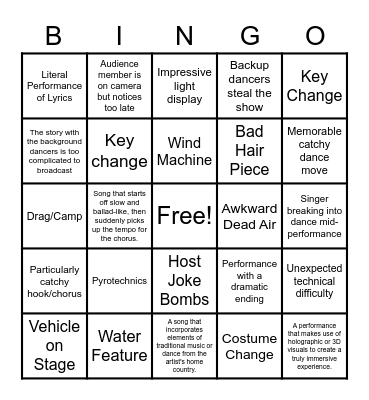 Eurovision 2023 Bingo Card