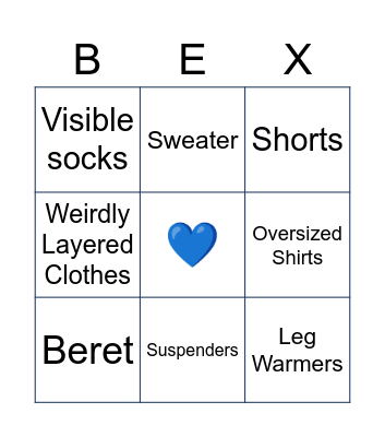 BX promotion outfits bingo Card