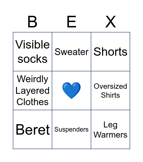 BX promotion outfits bingo Card