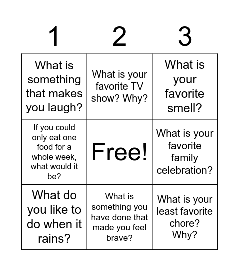 SEL Quick Connections Bingo Card