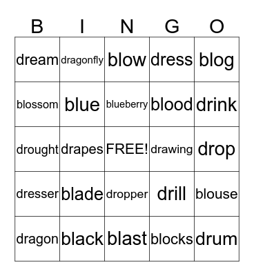 "bl" and "dr" Bingo Card