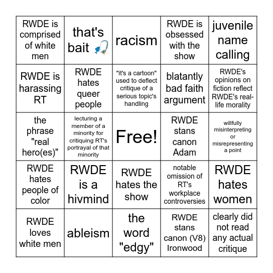 RWDE Anon Bingo Card