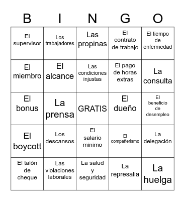 LOTERIA LABORAL Bingo Card