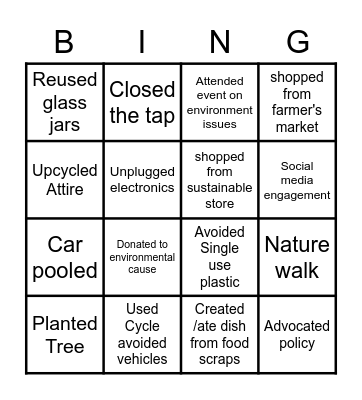 sustainable challenge Bingo Card