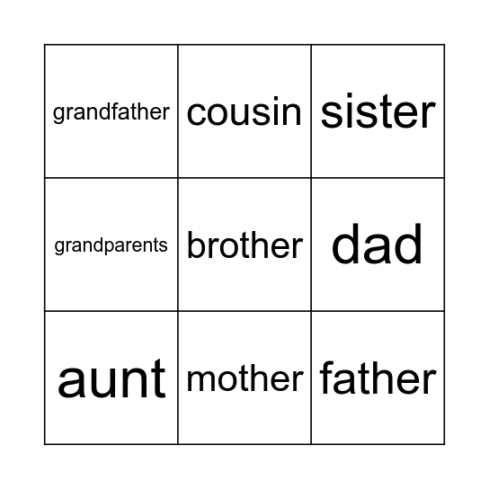 Family Bingo Card