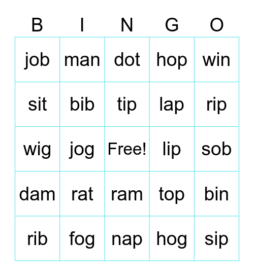 Short Vowel Aa Ii Oo Bingo Card