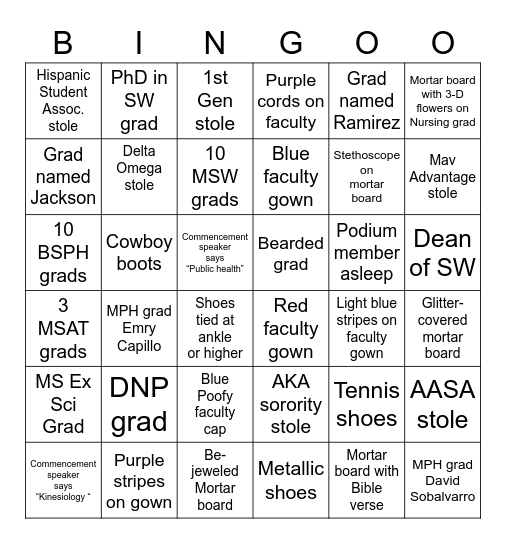 Commencement Bingo May 2023 Bingo Card