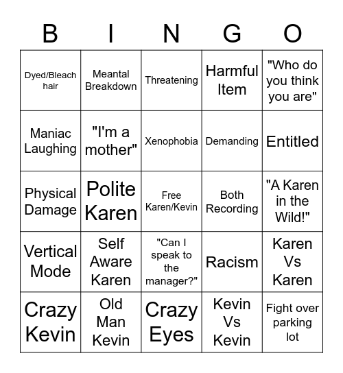 KAREN/KEVIN Bingo Card