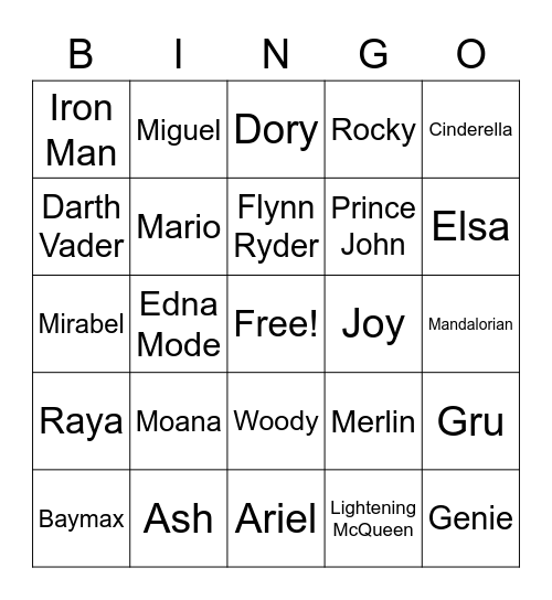 Movie Character BINGO Card