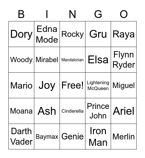 Movie Character BINGO Card