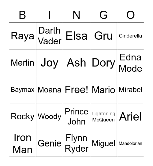 Movie Character BINGO Card