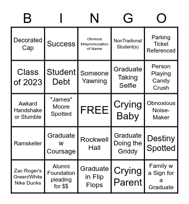 Graduation Ceremony Bingo Card