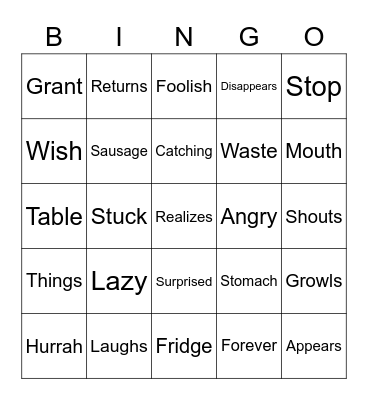 The Silly Wishes Bingo Card