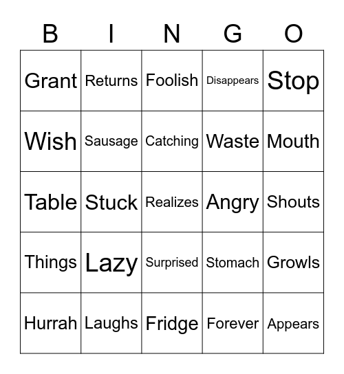 The Silly Wishes Bingo Card