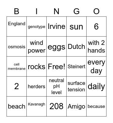 Springtime Living Earth Science Bingo Card