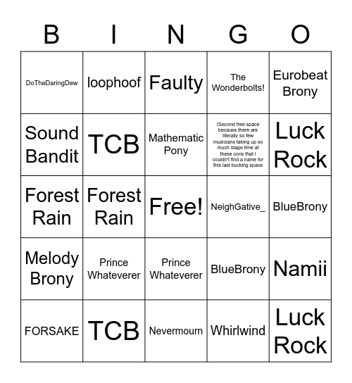 WCPC 2023 Musician Lineup Bingo Card
