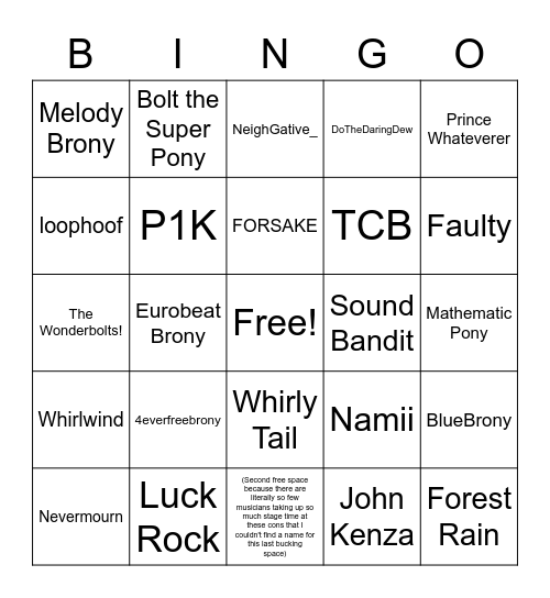 WCPC Musician Lineup Bingo Card