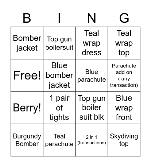 Parachute Bingo! Bingo Card