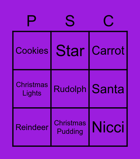 Sarah's Christmas Bingo Card