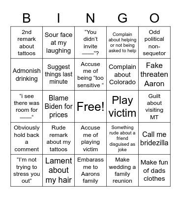Mom Bingo Card