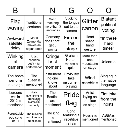 Eurovision-Bingo 2023 Bingo Card