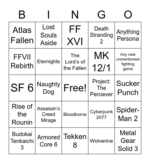 PS5 SHOWCASE Bingo Card